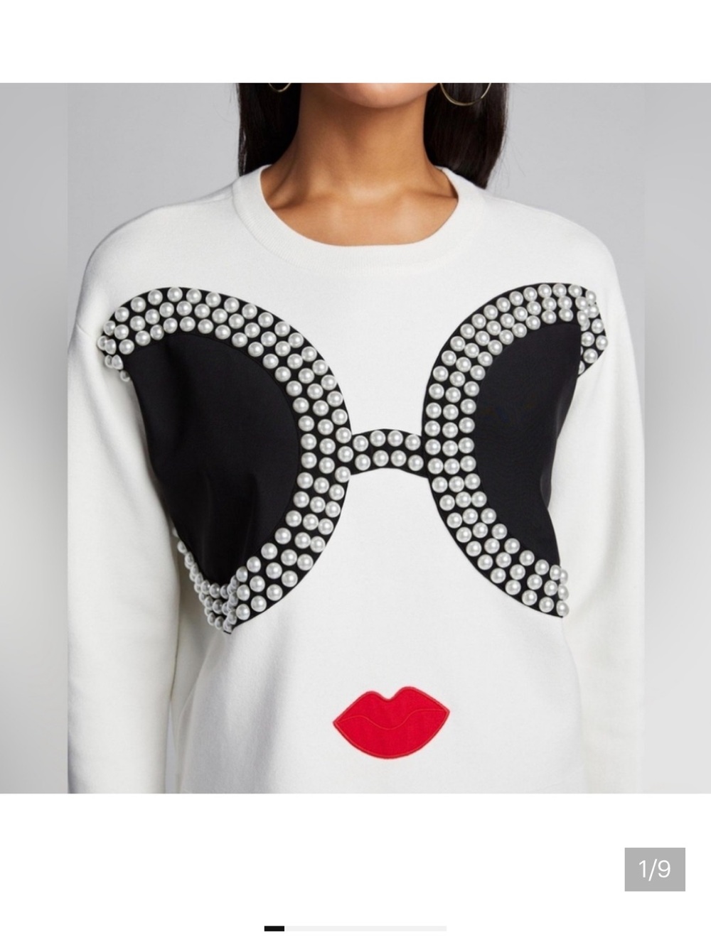 Alice + Olivia “Stace Face” fun sweater pearl lined glasses